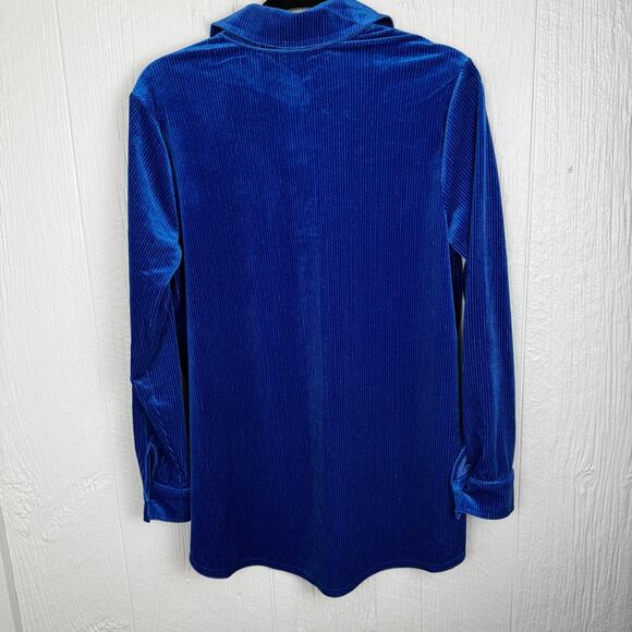 Soft Surroundings Royal Blue Velvet Boyfriend Long Sleeve Button Shirt Sz Small - Picture 2 of 8